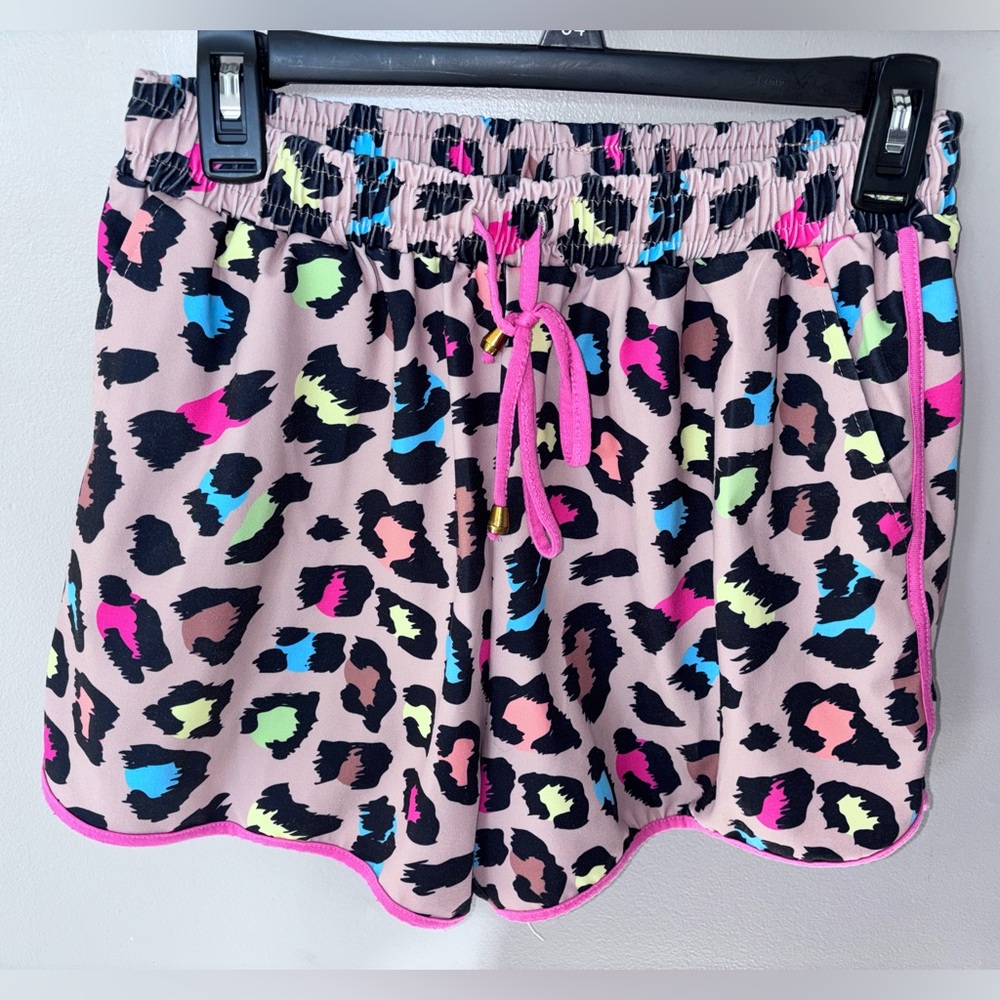 Jess Lea Large Multi Color Leopard Splashy Print Drawstring Everyday Shorts